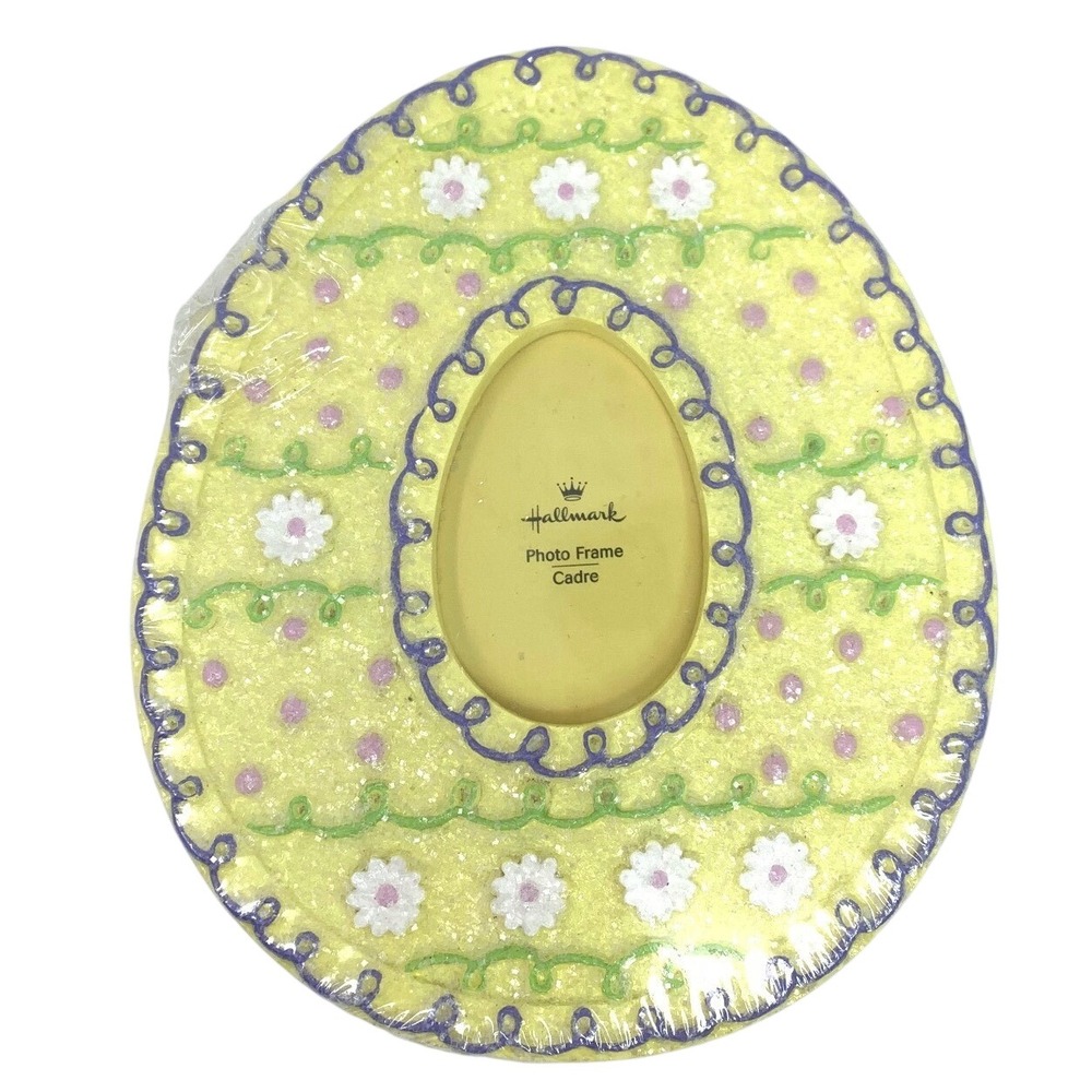 Hallmark Easter Egg Photo Frame Yellow Glitter Floral Pastel Wrapped NWT